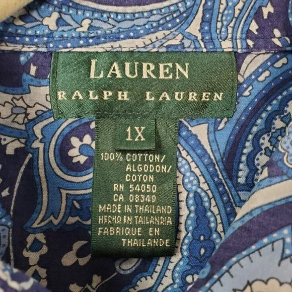 Lauren Ralph Lauren Womens Shirt 1XL Paisley Blue Long Sleeve Button Down Cotton - Picture 5 of 9